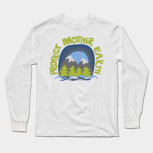 Protect Mother Earth Illustrated Mountain Climate Change Ambassador Long Sleeve T-Shirt